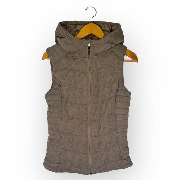Be by Blanc Noir Women's Jersey Puffer Vest S Heathered Brown Quilted Hooded - Picture 1 of 8